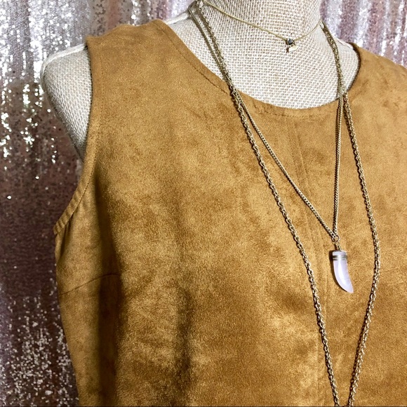 Cognac Vegan Suede Mini Shift Dress - Picture 5 of 11